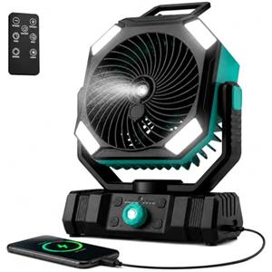 Richday Ventilatore Nebulizzatore Portatile, Ventilatore Camping 20000mAh, Serbatoio 300ml, 2 Nebbie, Telecomando 5m, Timer, LED USB, 270°, 45°/90°, Tenda Ufficio