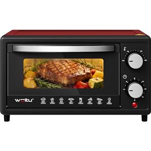 WOLTU Fornetto Elettrico 10L, Forno per Pizza con Teglia, Griglia e Pinza | Temperatura tra 100-230℃, Timer 0-60 min, 800W, Rosso+nero