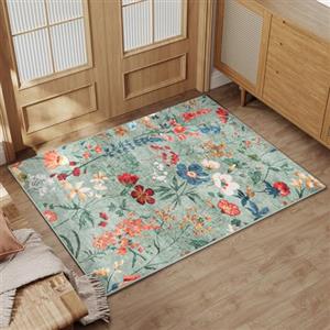 HUGEAR Tappeto Ingresso Interno 60x90cm Verde Moderno | Pelo Corto,Antiscivolo,Interno,Piccolo,Motivo Floreale,Lavabile in Lavatrice