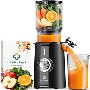 LINKchef Estrattore di Succo a Freddo, Facile da Pulire, 1.2L 200w Nero | Apertura da 115 mm per frutta intera, estrazione a freddo, facile da pulire, ricettario incluso, senza BPA