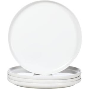 WishDeco Set di 4 Piatti Piani, Piatti Pizza Ceramica 27 cm | Piatto Moderni Bianchi, Piatto da Portata Grande, Servizio Plate Rotondi per Insalata, Pasta, Bistecca, Panino