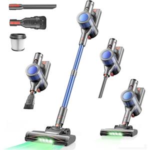 Dzaki Aspirapolvere Senza Fili 50KPa/55Min, Scopa Elettrica con Luce LED Verde, Spazzola Antigroviglio, Display LED, Autoportante, HEPA 5 Stadi, 2,7kg per Pavimenti/Tappeti/Peli Animali (Blu)