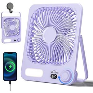 WHATOOK Ventilatore da Tavolo Ricaricabile 10000mAh con Luce Notturna | 100 Velocità, Autonomia 40h, USB C alimentazione di emergenza, Display Auto-Off, Griglia Lavabile per Ufficio Camera Viaggi