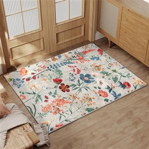 HUGEAR Beige Tappeto Ingresso Interno 60x90cm Moderno | Pelo Corto,Antiscivolo,Interno,Piccolo,Motivo Floreale,Lavabile in Lavatrice