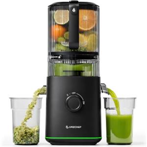 AMZCHEF Estrattore Frutta e Verdura, Frutta e Verdura Intere con Bocca XXL 155 mm, Facile da Pulire, Alta Resa del Succo, Caraffa da 2,5 L, Estrattore a Freddo per Famiglia, Colazione e Succhi Freschi