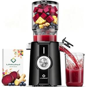 LINKChef Estrattore di succo per frutta e verdura, apertura 115 mm, 1,2 L, 200 W, slow juicer machine per frutta e verdura intere, senza BPA, facile da smontare e pulire, ricette incluse,verde chiaro