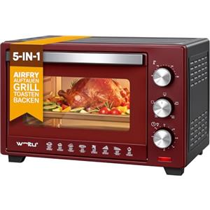 WOLTU Fornetto Elettrico con Capacità di 28L, Mini Forno da 1600W | Temperatura 100-230°C, Timer 0-60min, 3 Modalità di Cottura, con Doppio Vetro, Accessori Inclusi, Rosso