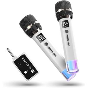 ECHOMUSSY Microfoni Wireless, Microfono Con Connessione Chip One-To-One E Luci LED, Durata 40 Ore, Portata Di Ricezione 200 Piedi, Controllo Del Volume, Microfono Karaoke Per Canto, YouTube/TikTok