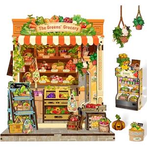 Cutefun Book Nook Kit - Case delle bambole DIY con Luci LED - Miniatura 3D Fai da Te per Decorazione e Collezione, Appassionati di Puzzle (The Greens' Grocery)