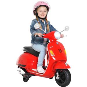 HOMCOM Vespa Moto Elettrica per Bambini 6V 3-6 Anni Musica MP3 Rosso | Motorino Elettrico per Bambini, USB Scheda TF, Ruote di Supporto, Luci e Suoni, 2-3km/h, 102x50.5x75.5 cm