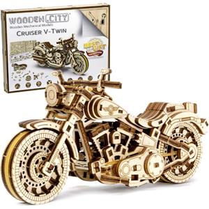 Wooden.City Kit Modello in Legno da Costruire Cruiser V-Twin - Puzzle 3D Moto - Meccanico - 3D Puzzle per Adulti e Adolescenti - Taglio Laser - Fai da Te