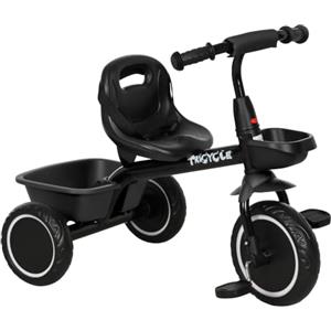 AIYAPLAY Triciclo per Bambini 2-5 Anni con Seduta Regolabile, Cestino Nero | Bicicletta per Bambini, con Parafango, Facile Montaggio