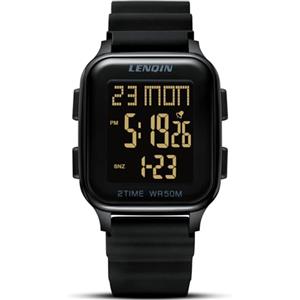 LN LENQIN Orologio Uomo Digitale Sportivo Impermeabile | Cinturino gomma 245 mm, cassa resina 40 mm, spessore 12 mm, LED, cronometro, allarme, 5 ATM, 12/24 ore