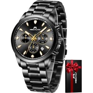 MEGALITH Orologio Uomo Acciaio Inossidabile: Impermeabile Analogico Cronografo Orologi con Fecha Luminosa - Regalo Anniversario Compleanno per Affari Lavoro Uomo