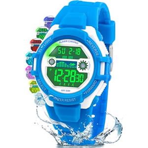 DTKID Orologio Digitale Bambino LED a 7 Colori, Orologio Bambino con Sveglia, Timer, Datario, Impermeabile Orologi per Bambini Sportivo da Esterno, per Ragazzi Ragazze e Adolescenti