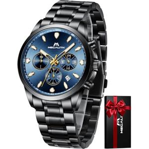 MEGALITH Orologio Uomo Acciaio Inossidabile: Impermeabile Analogico Cronografo Orologi con Fecha Luminosa - Regalo Anniversario Compleanno per Affari Lavoro Uomo
