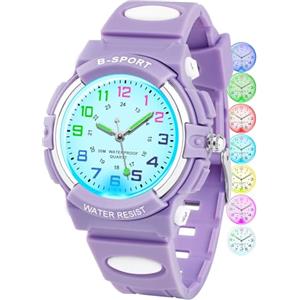 GUUMUXIN Orologio Analogico per Bambino con Luci Colorate, Orologio Didattico Impermeabile Fino a 30 Metri per Bambini e Bambine, Orologi Sportivi da Esterno con Cinturino in TPU per Bambini dai 5-16