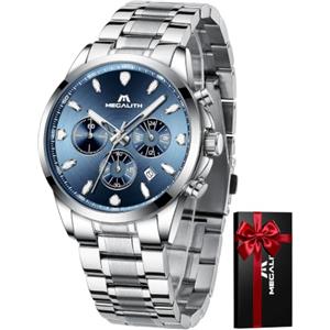 MEGALITH Orologio Uomo Acciaio Inossidabile: Impermeabile Analogico Cronografo Orologi con Fecha Luminosa - Regalo Anniversario Compleanno per Affari Lavoro Uomo