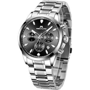 MEGALITH Orologio Uomo Acciaio Inossidabile: Impermeabile Analogico Cronografo Orologi con Fecha Luminosa - Regalo Anniversario Compleanno per Affari Lavoro Uomo