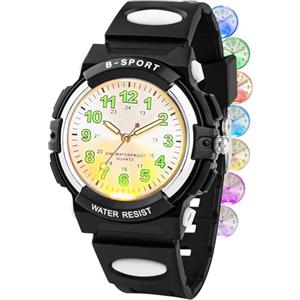 GUUMUXIN Orologio Analogico per Bambino con Luci Colorate, Orologio Didattico Impermeabile Fino a 30 Metri per Bambini e Bambine, Orologi Sportivi da Esterno con Cinturino in TPU per Bambini dai 5-16