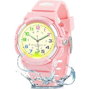 GUUMUXIN Orologio Analogico per Bambino con Luci Colorate, Orologio Didattico Impermeabile Fino a 30 Metri per Bambini e Bambine, Orologi Sportivi da Esterno con Cinturino in TPU per Bambini dai 5-16