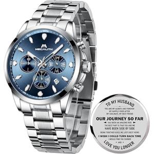 MEGALITH Orologio Uomo Acciaio Inossidabile: Impermeabile Analogico Cronografo Orologi con Fecha Luminosa - Regalo Anniversario Compleanno per Affari Lavoro Uomo