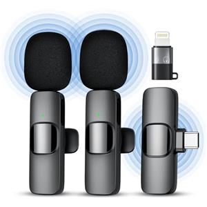Qhot Microfono Wireless 2 Pezzi per iPhone e Android, Plug & Play Lavalier Senza Fili per Video Social, TikTok e YouTube, Audio Nitido con Riduzione del Rumore, USB-C e Lightning