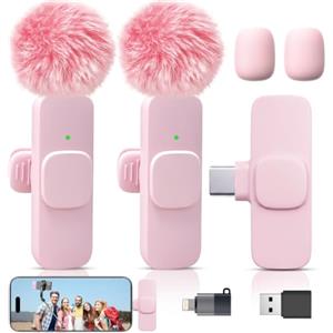Uewpv 2026 New Microfono per video social -con funzione di riduzione del rumore,Plug & Play Mini Microfono lavalier wireless,Compatibile con Smartphone,iPad,PC,ideale per Vlog,YouTube,live streaming-rosa