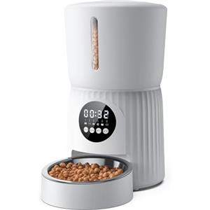 Faroro 4L Distributore Automatico Cibo Gatti, Dispenser Cibo Gatti e Cani con Ciotola in Acciaio Inox, Funzione Timer, Da 1 a 6 Pasti al Giorno
