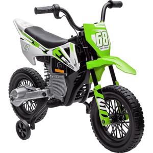 AIYAPLAY 12V Moto Elettrica per Bambini 3-6 Anni con 2 Motori, Verde | Acceleratore Manuale, Mini Moto Cross per Bambini, Sospensione, Ruote Rimovibile, Indicatore di Carica, Suoni, 2.4-5km/h