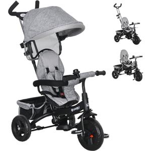 HOMCOM Triciclo per Bambini 1-5 Anni Evolutivo con Maniglione 6 in 1 Grigio | Passeggino per Bambini, Tettuccio Regolabile, Cintura di Sicurezza, Cestino