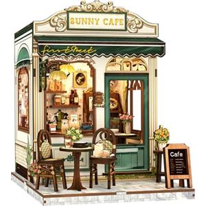 Cutefun Book Nook Kit - Kit Casa in Miniatura DIY per Adulti, Puzzle 3D in Legno Tiny House con Luci LED, Modello Caffè in Scala Decorazione per Libreria, Regalo per Donne e Appassionati di Puzzle