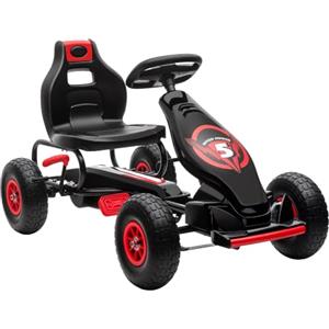 HOMCOM Go Kart a Pedali per Bambini 5-12 Anni con Sedile Regolabile Rosso | 50 kg Portata, Veicolo a Pedali per Bambini, Marcia, Avanti, Retromarcia, Freno a Mano, Ruote in EVA Antiscivolo