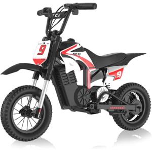 RCB R9X PRO Moto Elettrica per Bambini, Motocicletta con Motore 350W, 3 Velocità (10/15/25 km/h), autonomia 16 KM, luci Ambientali, Doble Suspensión, Ruote 12" Motocross per bambini 6+ anni