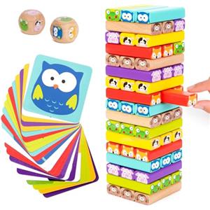 Nene Toys Torre Impilabile in Legno 4 in 1 per Bambini da 3 a 9 Anni | Gioco da Tavolo con Animali e Colori per Tutta la Famiglia - Allena Motricità Fine, Equilibrio e Concentrazione