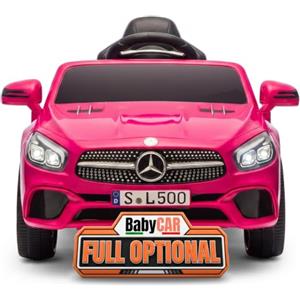 BabyCar Mercedes SL 500 | Macchina Elettrica per Bambini 12V con 2 Motori 30W | Auto Elettrica Per Bambini Telecomandata, Sedile in Pelle, Porte Apribili, MP3/BLUETOOTH | Licenza Ufficiale | Fucsia