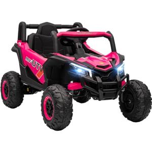 AIYAPLAY Macchina Elettrica per Bambini UTV 12V con 2 Motori e Luci, Rosa | Fuoristrada Auto per Bambini, Cintura 2 Punti, Telecomando, Sospensioni, USB, Musica, 3-7 km/h, 3-5 Anni