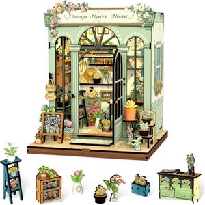 Cutefun Book Nook Kit - DIY Case delle bambole miniatura per adulti, puzzle 3D in legno con LED, Il miglior regalo per una donna (fiorista Champs-élysées)