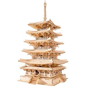 Rolife Puzzle 3D Legno per Adulti Modellismo da Costruire Torre Pagoda a cinque pian Kit Modello, 3D Puzzle Five-storied Pagoda