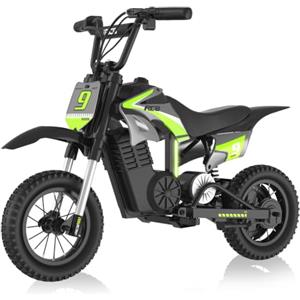 RCB R9X PRO Moto Elettrica per Bambini, Motocicletta con Motore 350W, 3 Velocità (10/15/25 km/h), autonomia 16 KM, luci Ambientali, Doble Suspensión, Ruote 12" Motocross per bambini 6+ anni
