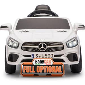 BabyCar Mercedes SL 500 | Macchina Elettrica per Bambini 12V con 2 Motori 30W | Auto Elettrica Per Bambini Telecomandata, Sedile in Pelle, Porte Apribili, MP3/BLUETOOTH | Licenza Ufficiale | Avorio