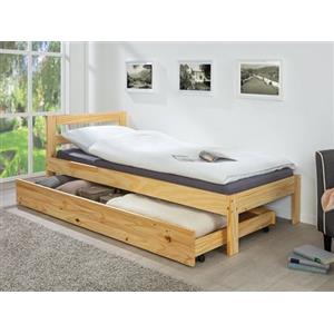 Dmora Cassetto con ruote estraibile per letto, in pino massello color naturale, Misure 199 x 94 x 22 cm