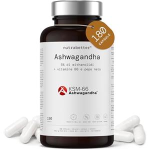 NUTRABETTER Ashwagandha KSM-66® 600 mg - 5% di withanolidi | 180 capsule vegane | Ashwagandha Withania Somnifera (Ginseng Indiano) | Energia, vitalità e benessere naturale | nutrabetter®