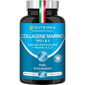 Laboratoires Nutrimea Collagene Marino Idrolizzato Puro 900 mg | 90 Capsule | Nutrimea | Tipi I & II Brevettati | Con Vitamine A, C ed E di Origine Vegetale