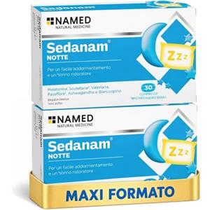 NAMED NATURAL MEDICINE NAMED Sedanam Notte Integratore Alimentare con Melatonina 1 mg, Valeriana, Passiflora, Ashwagandha e Biancospino | Melatonina per Dormire, Relax e Supporto Stress/Tensione | 2 Confezioni 30 Compresse