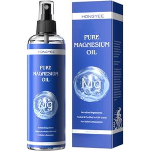 HONGYEE Olio di magnesio ultra puro 300 ml, 100% cloruro di magnesio naturale, spray per sport e rilassamento muscolare, per tensioni muscolari e crampi alle gambe ed emicranie