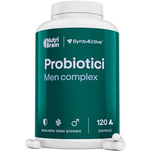 NUTRIBRAIN Fermenti Lattici Probiotici Uomo, 6 Miliardi UFC, 120 Capsule, 6 Ceppi | Gastroresistenti, Digestione, Caduta dei Capelli ed Equilibrio Ormonale, 6 Ceppi, 4 Mesi, Miscela Brevettata Synbalance®