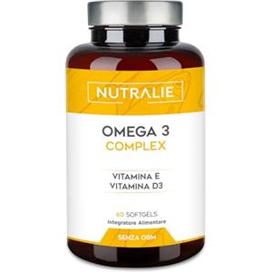 NUTRALIE Omega 3 Olio di Pesce Complex 2000 mg - EPA E DHA 1257mg | IFOS - Vit D e E - Fish Oil e Acidi Grassi Essenziali - 60 Capsule Molli Olio di Pesce Omega 3 Complex Nutralie