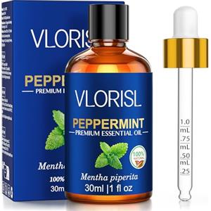 VLORISL Olio Essenziale di Menta 30ML, Aroma Fresco per Diffusore e DIY | olio di menta piperita dall'aroma fresco e vivace con flacone contagocce, ideale per diffusore, candele, spray