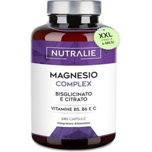 NUTRALIE Magnesio Bisglicinato + Citrato 2145mg - Vitamine B5, B6 e C | Stanchezza e Fatica - Magnesium Complex - 240 Capsule Vegane Magnesio Completo Nutralie